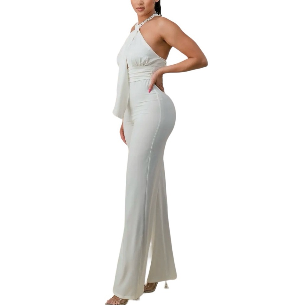 Halterneck Ribbon Detail Chain Trim Jumpsuit - Picture 5 of 6